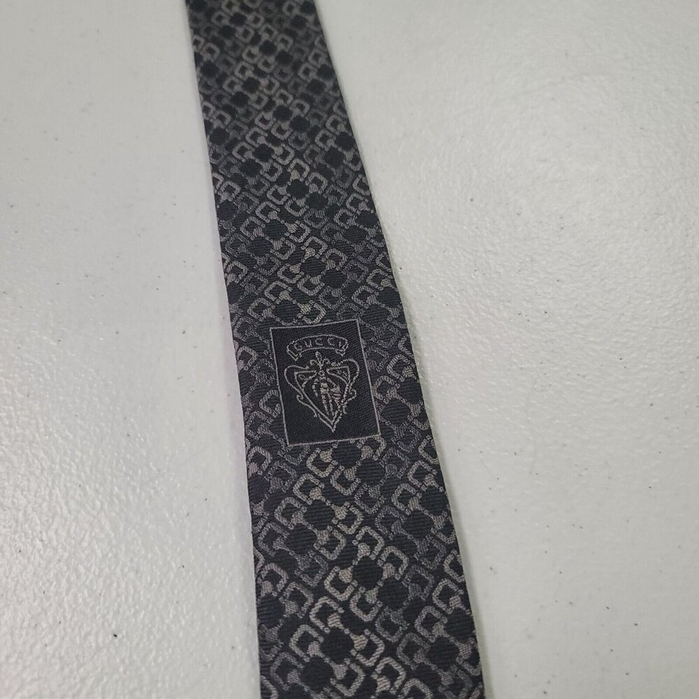 Gucci Mens Designer Geometric Print Tie Black Luxury Old Money Career Business - Picture 5 of 9
